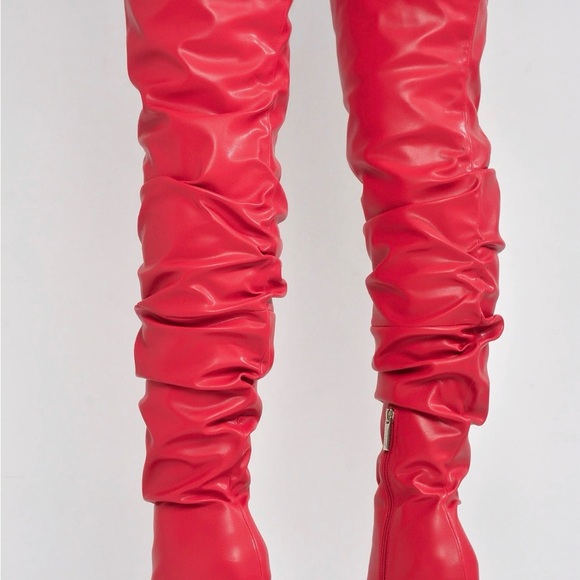 Leexa pointed toe thigh high slouch heel boots RED New in box size 7.5 - Picture 4 of 9
